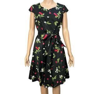 Dress Tells Cherry Print Pinup Dress Medium Fit And Flare Retro Knee Length